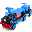 Blue 12V Electric 2-Seater Train with Carriage, Music, Lights, and Dual Speed