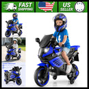 6V Blue Kids Ride-On Motorcycle with Training Wheels, Horn, and Headlight