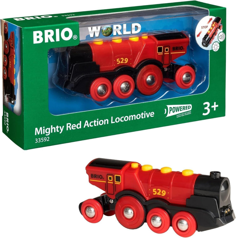 Mighty Red Motorized Toy Locomotive Train with Lights and Sound