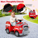 12V Red Ride-On Fire Truck for Toddlers with Shovel and Wrench