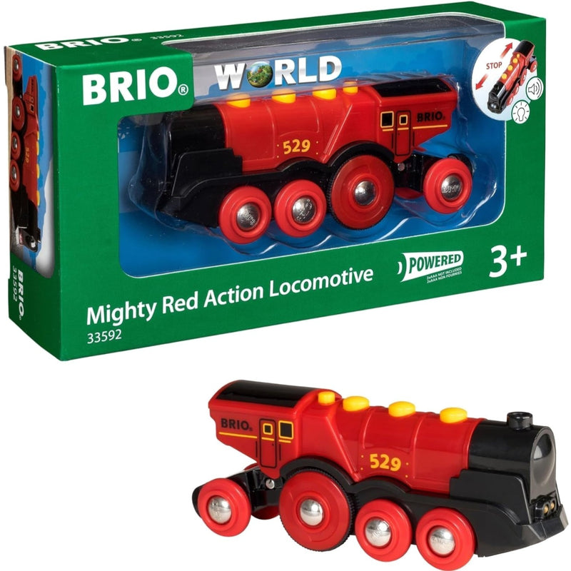 Mighty Red Motorized Toy Locomotive Train with Lights and Sound