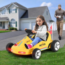 Yellow 12V Battery-Powered Kids Electric Ride-On Go-Kart with 3 Speeds, Music, and Remote Control