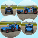 Blue Kids ATV Quad Car with Rear Trailer