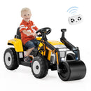12V Electric Yellow Road Roller Ride-On Tractor with Remote Control, Music & LED Lights