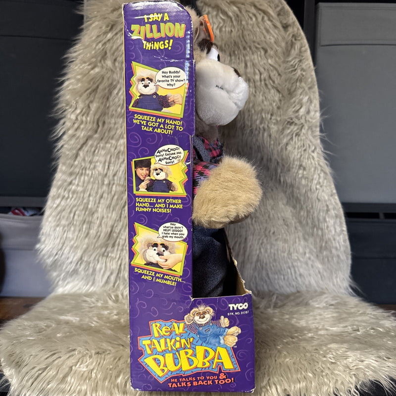 Rare 1997 Working Talking Bubba Teddy Bear in Overalls with 3D Features