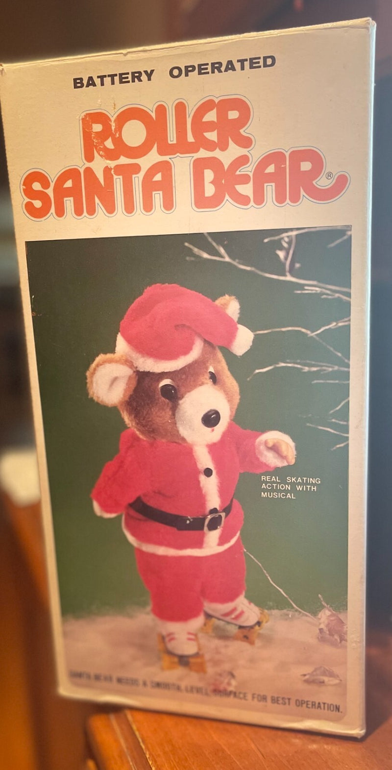 Vintage Musical Skating Santa Bear Christmas Decoration with Working Roller Features