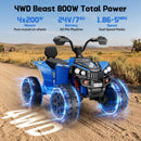 Wisairt 24V Electric 4WD Kids ATV, 2-Seater 800W Blue Ride-On Vehicle