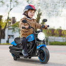 Blue 6V Electric Motorcycle for Kids with Training Wheels, LED Lights, and Music