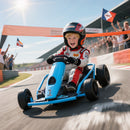 Blue 24V Electric Drift Go Kart for Children Aged 8 to 12, Dual Speed Options