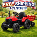 12V Ride-On Electric Tractor with Detachable Trailer and 7-LED Headlights for Toddlers