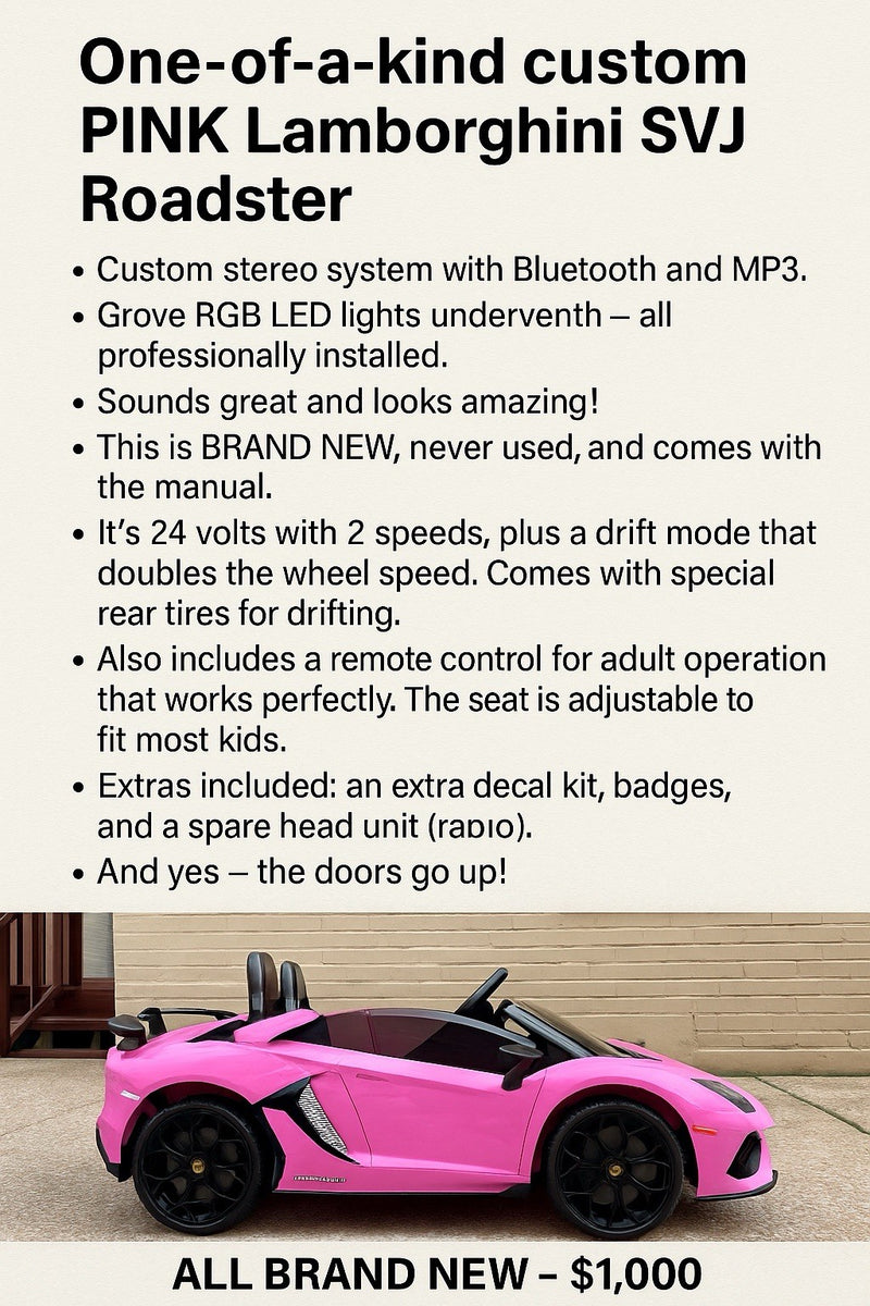 SVJ Pink Roadster Electric Ride-On Car for Kids