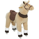 Brown Plush Pony Ride-On Toy with Wheels for Toddlers