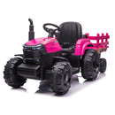12V Electric Tractor with Detachable Trailer and 7-LED Headlights for Kids