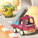 Set of Friction Toy Trucks with Lights, Including Airplane and Fire Truck
