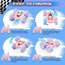 Vibrant 360° Pink and Purple Remote Control Stunt Car for Kids