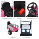 Honeyjoy 12V Pink Ride-On Tractor with Trailer, Remote Control, and Lights