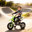 12V Electric Green Motorcycle for Kids with Twist Grip and Training Wheels