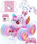 Ayiaum Pink and Purple Unicorn RC Car with Lights, 4.01 inches