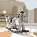Gray Plush Rocking Horse Ride-On Toy with Realistic Neigh Sound