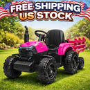 12V Electric Tractor with Detachable Trailer and 7-LED Headlights for Kids