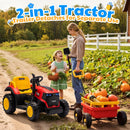 Joyracer 12V Bluetooth Remote Control Red Tractor Trailer Ride-On Vehicle with LED Lights