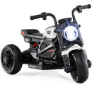 White 6V Kids Motorcycle with Music, Storytelling, LED Lights, Accelerator Pedal, and Three Wheels