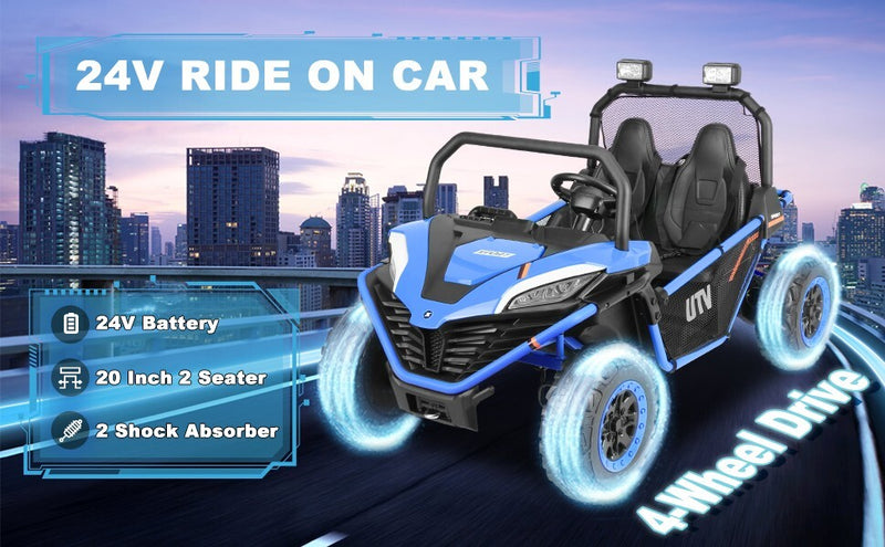 24V Electric 2-Seater Kids Ride-On 4WD UTV Truck with Remote Control Blue