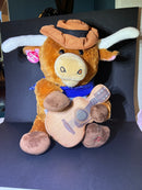 Animated Musical Plush Cowboy Longhorn Bull with Guitar