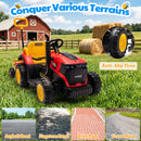Joyracer 12V Bluetooth Remote Control Red Tractor Trailer Ride-On Vehicle with LED Lights