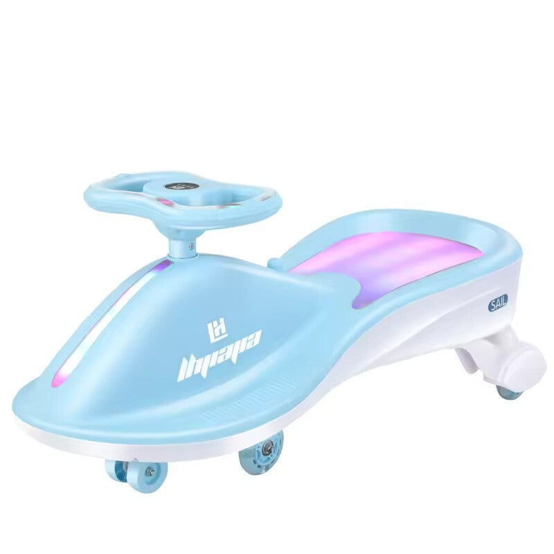 Wiggle Car Ride-On Toy with Flashing Seat and Music for Toddlers and Kids Blue Light