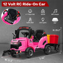 12V Kids Ride-On Construction Sweeper Truck with Trailer and Rubbish Bin Toy Car