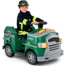 12V Green Fire Truck Ride-On Toy Car for Toddlers with Shovel and Wrench