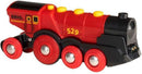 Vibrant Red Wooden Battery-Powered Locomotive for Engaging Play