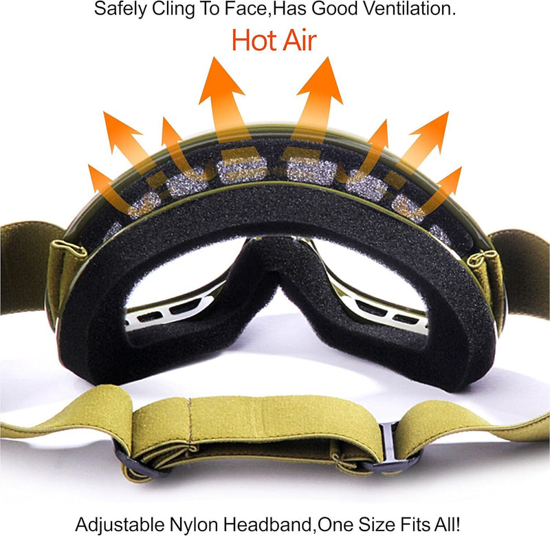 Kids ATV Dirt Bike Goggles Anti-Fog Impact Resistant Army Green