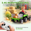 Green 12V Electric Tractor with Trailer and 25W Dual Motors