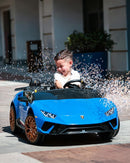 Blue 24V Electric 4WD Two-Seater Kids Ride-On Car Inspired by Lamborghini