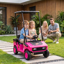 Qaba Pink 24V 2-Seater Kids Golf Cart with Remote Control, Sunshade, and Storage
