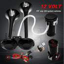 Dual Black 12V 150DB Air Horn System with 120 PSI Compressor for Trucks