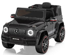 12V Black Ride-On Car for Kids with Remote Control, LED Lights, Music, and Soft Start