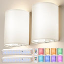 Set of Two White Wireless Battery-Powered Wall Sconces