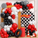 Race Car Balloon Garland Arch Set - 153 Pieces in Red, Black, and Checkered Pattern