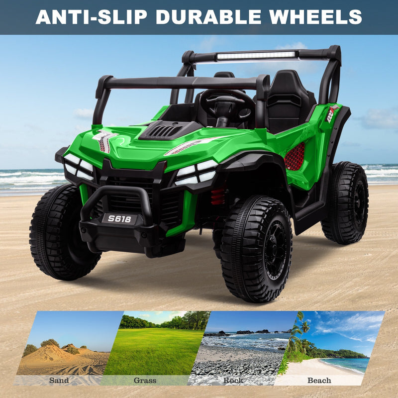 24V Kids Electric 4WD Ride-On UTV Truck, 2-Seater, Green, 80W Motor