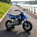 Blue 12V Electric Motorcycle for Kids with Twist Throttle and Training Wheels