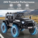 Electric Black 24V Ride-On Car with Bluetooth, LED Lights, and Horn