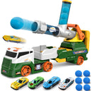 28" Ejection Transport Truck Playset with 4 Race Cars and 6 Foam Balls Featuring Lights and Sounds for Kids