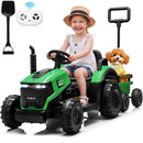 Joyracer 12V Green Bluetooth Remote Control Tractor Trailer Ride-On Car with LED Lights