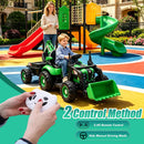 24V Green Remote Control Kids Excavator Tractor with Dump Truck and Bulldozer Attachments
