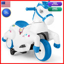 Costzon 12V Blue and White Ride-On Pony with Training Wheels