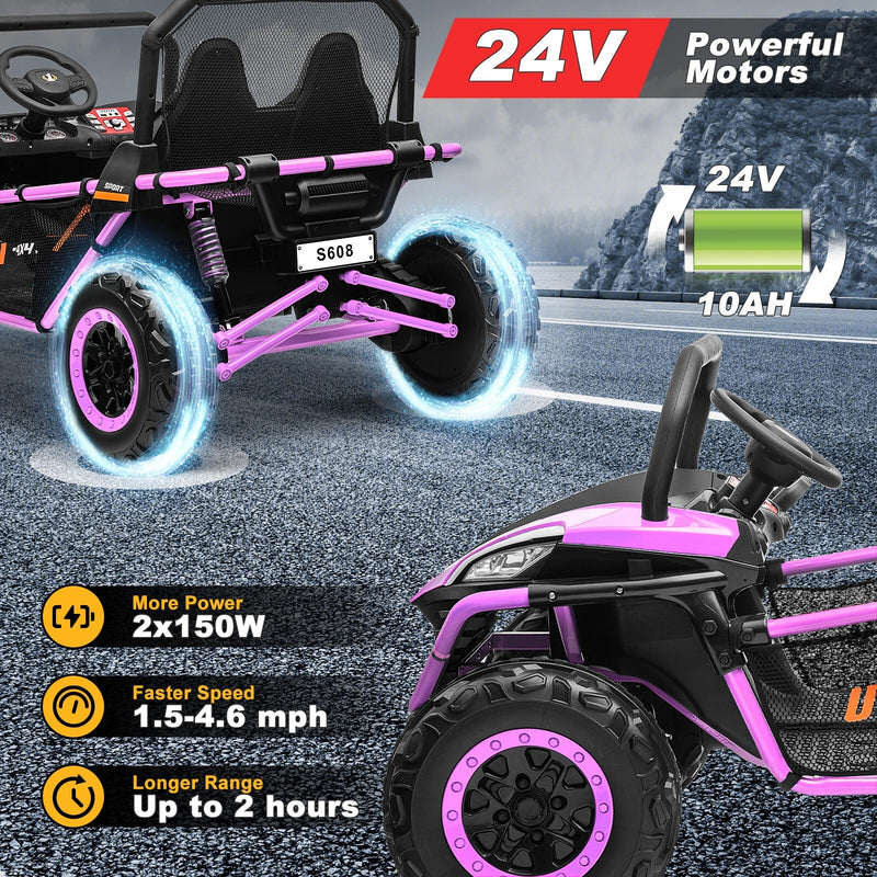 24V Kids 2-Seater Ride-On UTV Truck with 300W Motor, Remote Control, EVA Tires, Purple