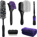 6-Piece Professional Car Wheel and Tire Cleaning Brush Set in Bright Purple